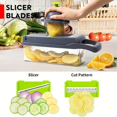16 in 1 Multifunctional Vegetable Chopper Slicer Shredder with Basket Fruit Slicer Potato Shredder Carrot Grind Home Gadgets