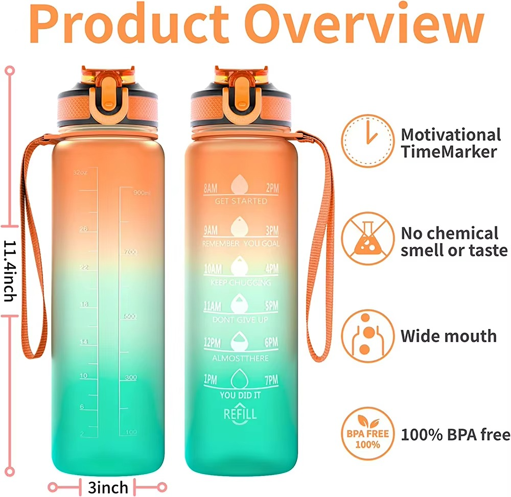 Motivational Sport Water Bottle, Leakproof Drinking Bottles, Outdoor Travel, Hiking, Cycling, 750 ml, 1000ml